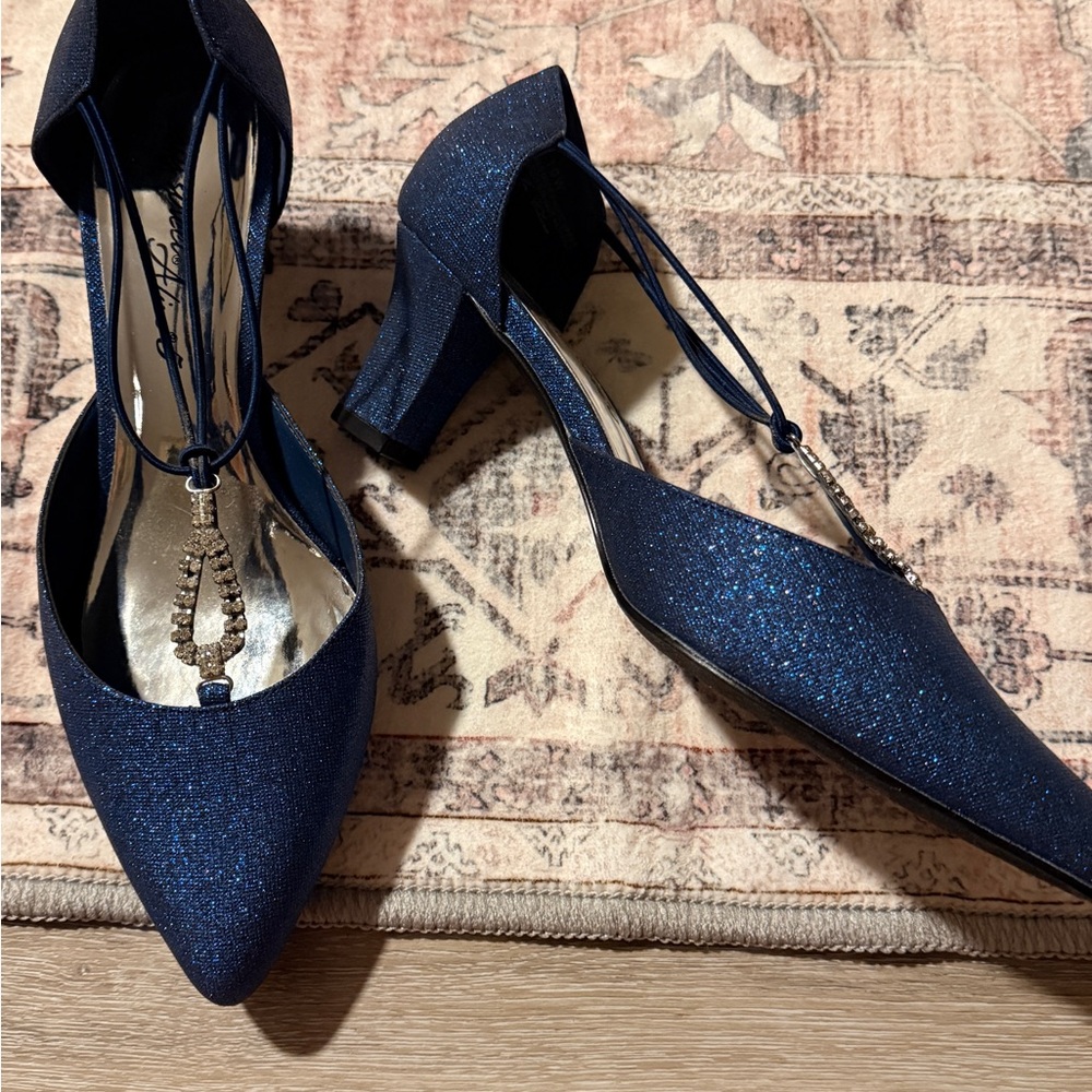 Elegant Navy Blue Glitter Heels